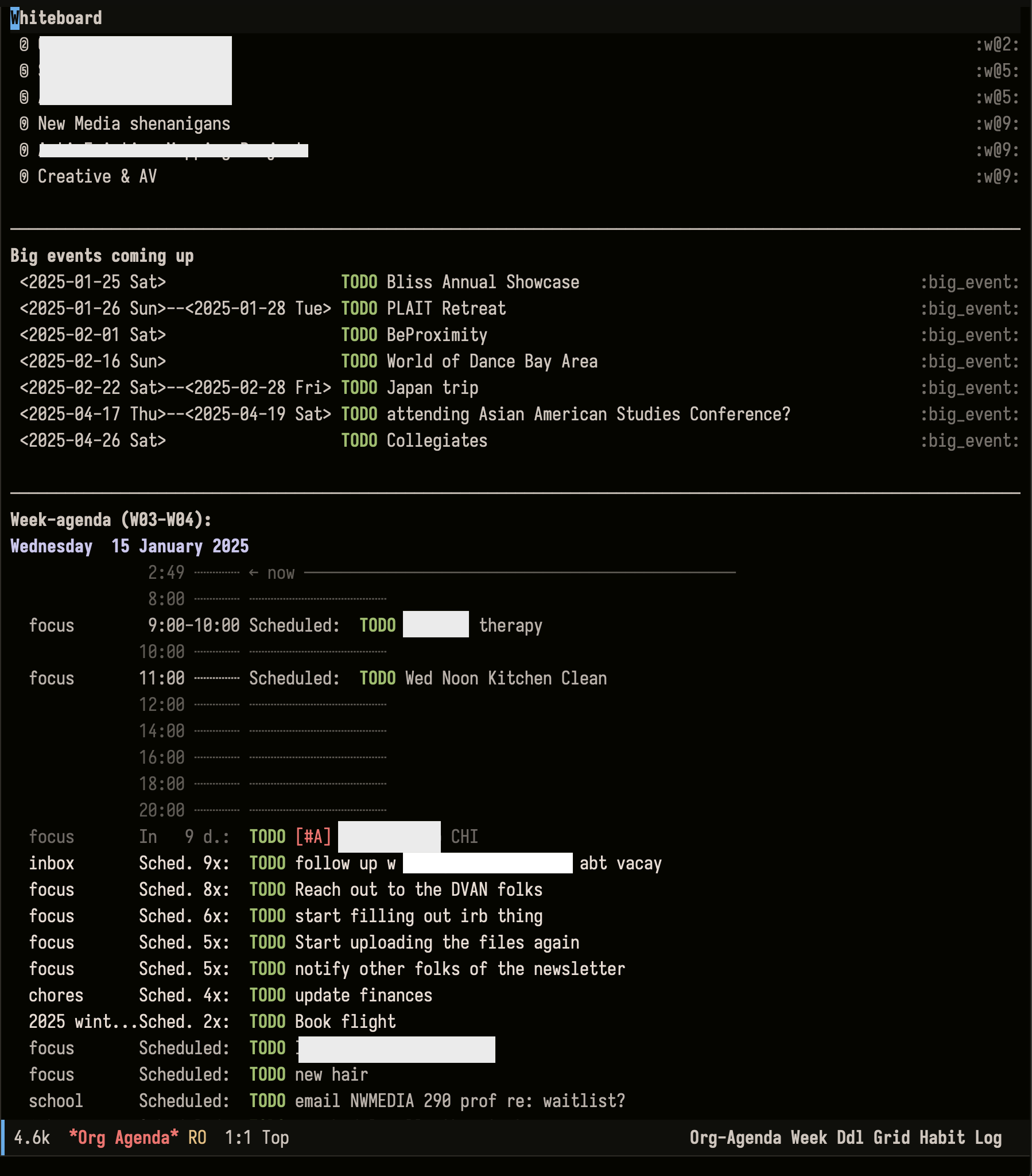 The agenda view in org-mode