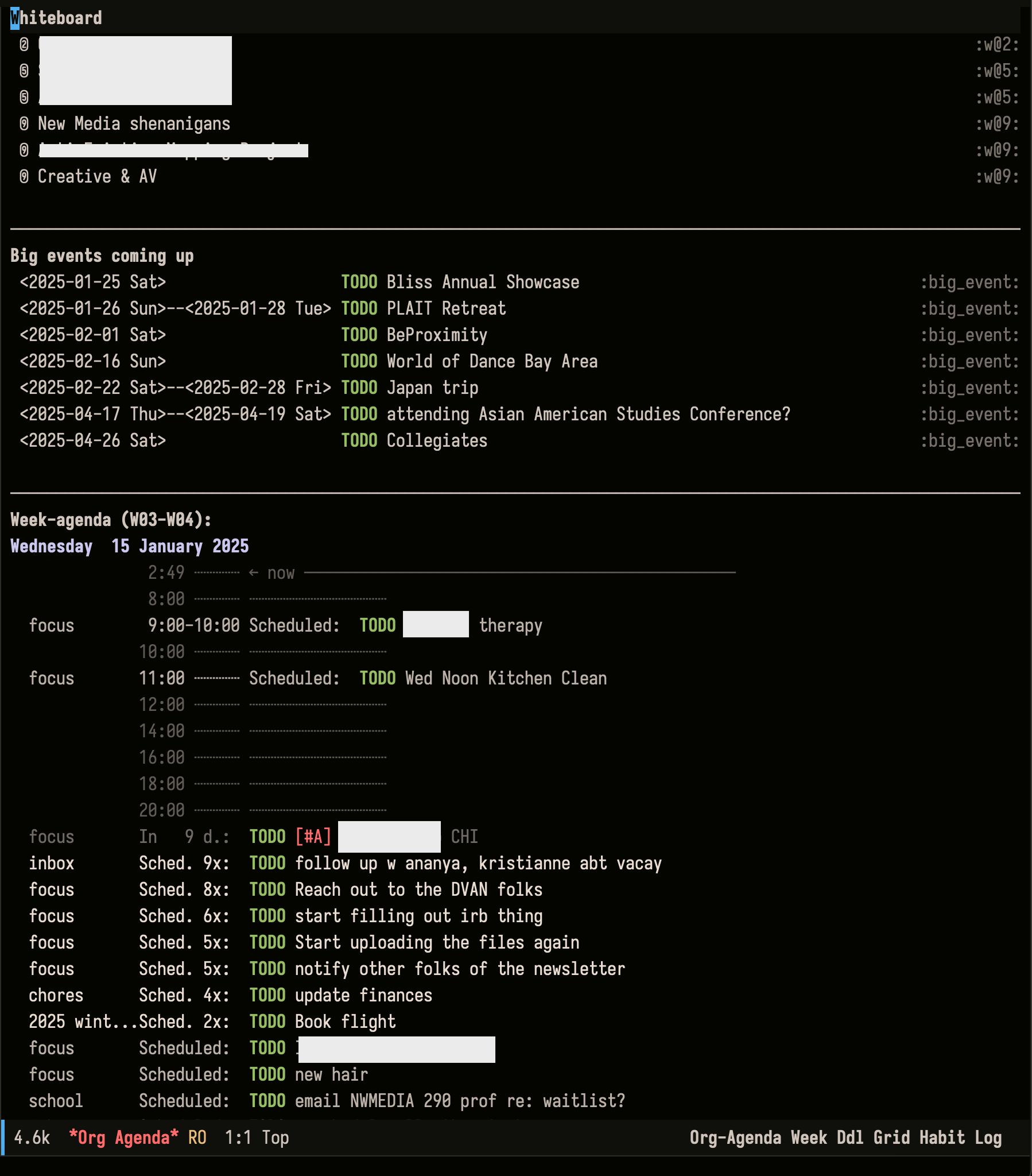 The agenda view in org-mode